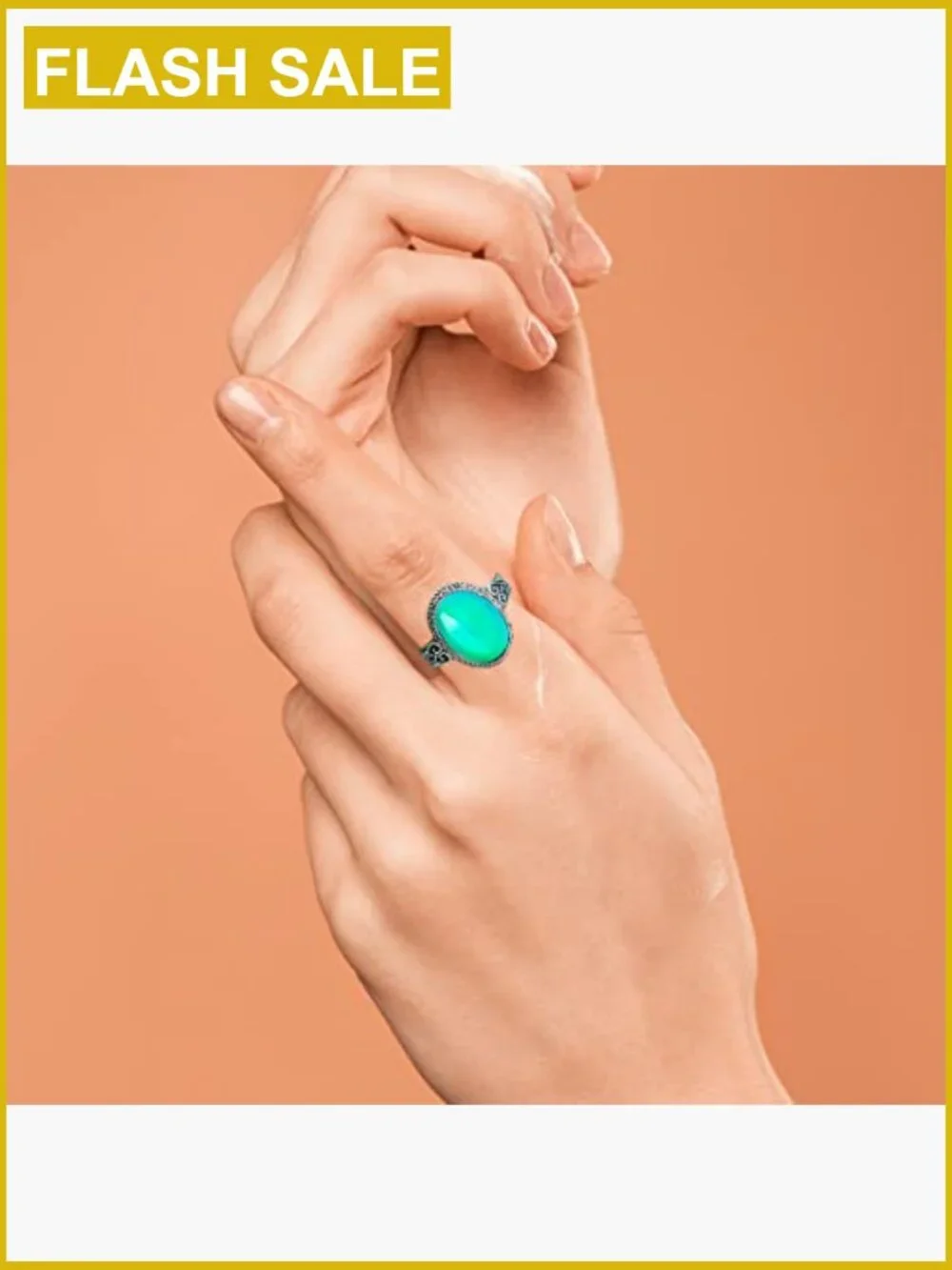 Sterling Silver Adjustable Color Changing Mood Ring Statement Jewelry